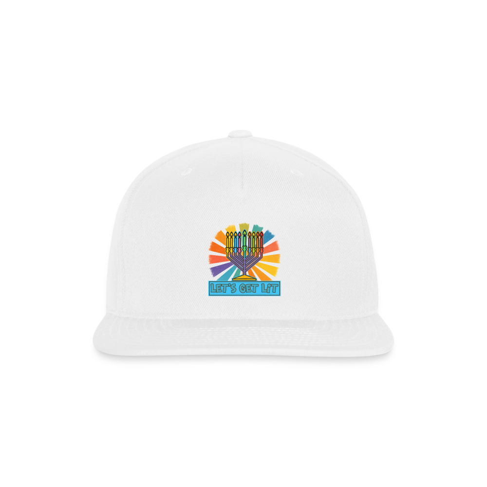 Radiant Retro “Let’s Get Lit” Menorah Snapback Baseball Cap - white