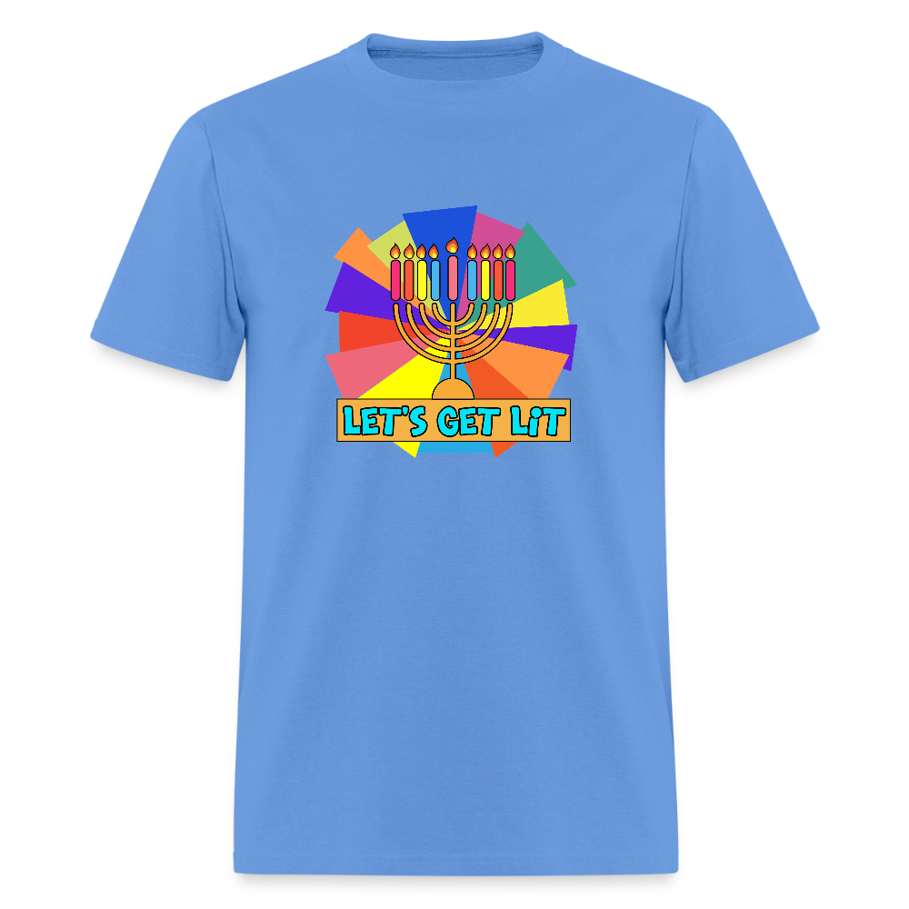 Glow & Get Lit Chanukah Menorah Men's T-Shirt | GILDAN 5000 - carolina blue