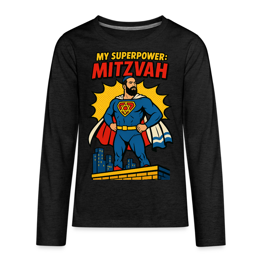 My Superpower: Mitzvah Kids' Premium Long Sleeve T-Shirt - charcoal grey