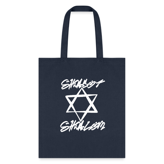 Shabbat Shalom Graffiti Light Star Tote Bag - navy