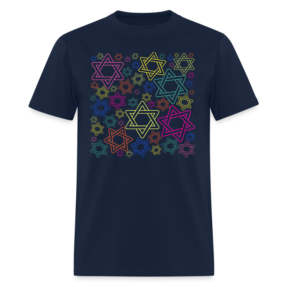 Neon Star of David Festival Men's T-Shirt | GILDAN 5000 - navy