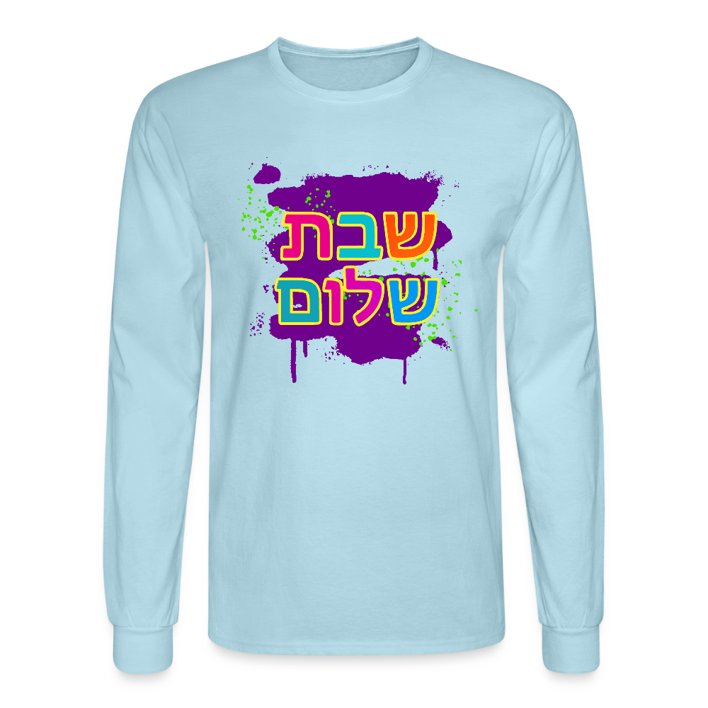 Shabbat Shalom Neon Pop Men's Long Sleeve T-Shirt - powder blue