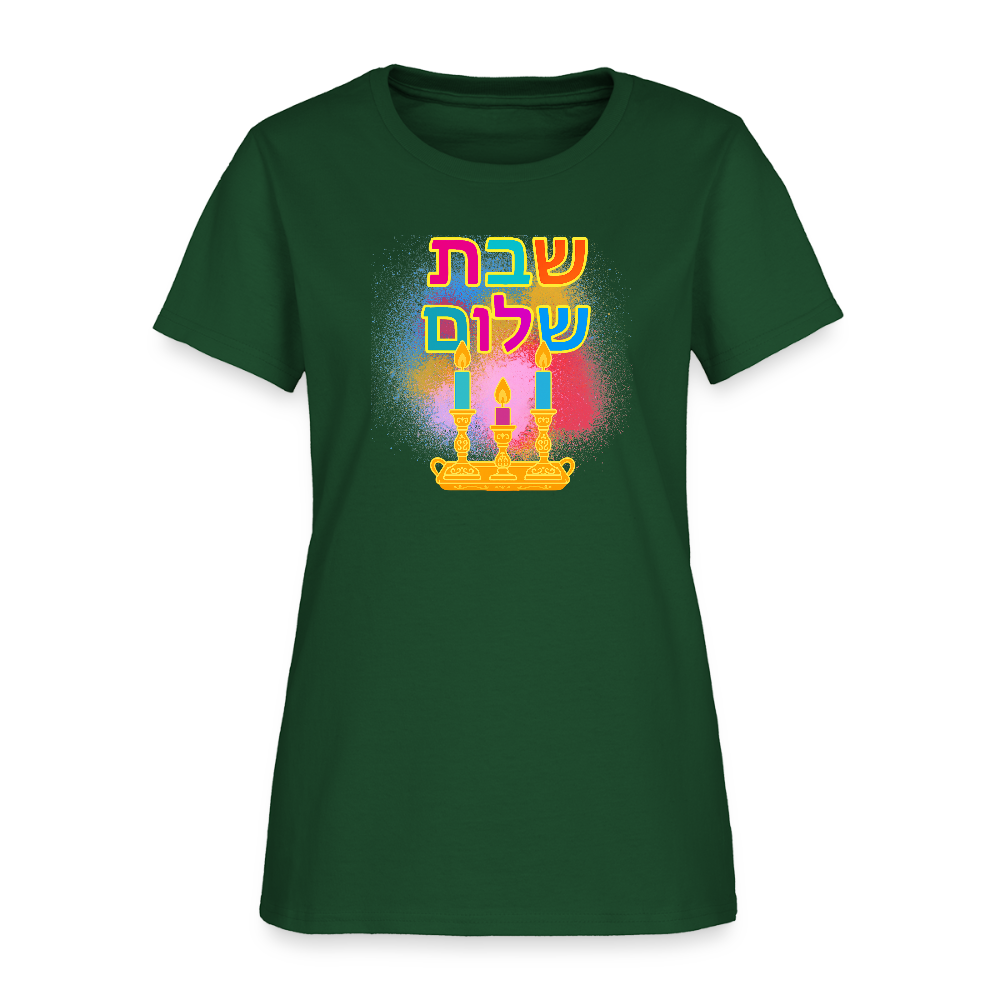 Shabbat Shalom Neon Hebrew Art Women's T-Shirt - forest green