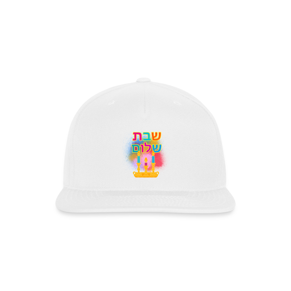 Shabbat Shalom Neon Hebrew Art Snapback Baseball Cap - white