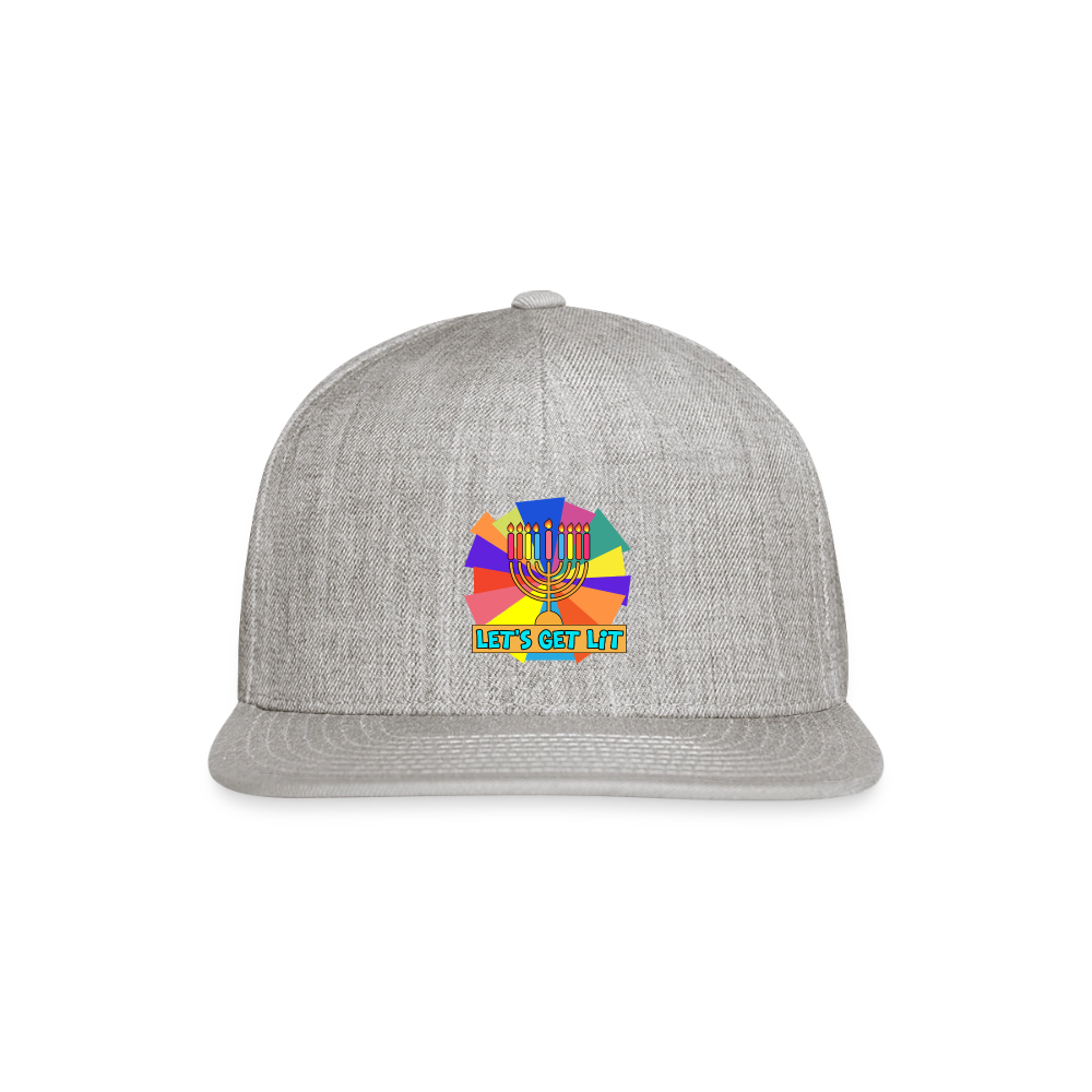 Glow & Get Lit Chanukah Menorah Snapback Baseball Cap - heather gray