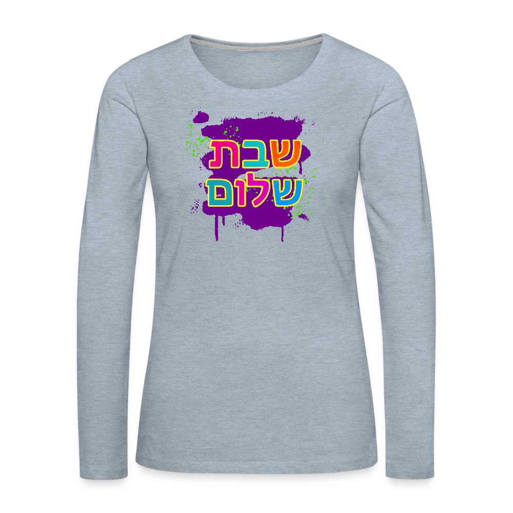 Shabbat Shalom Neon Pop Women's Premium Long Sleeve T-Shirt - heather ice blue