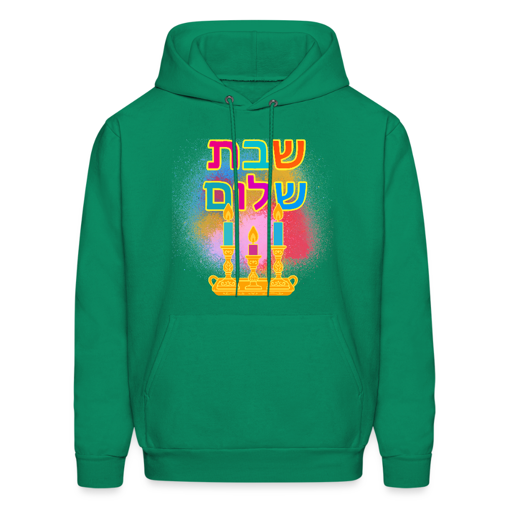 Shabbat Shalom  Neon Hebrew Art Men's Hoodie - kelly green