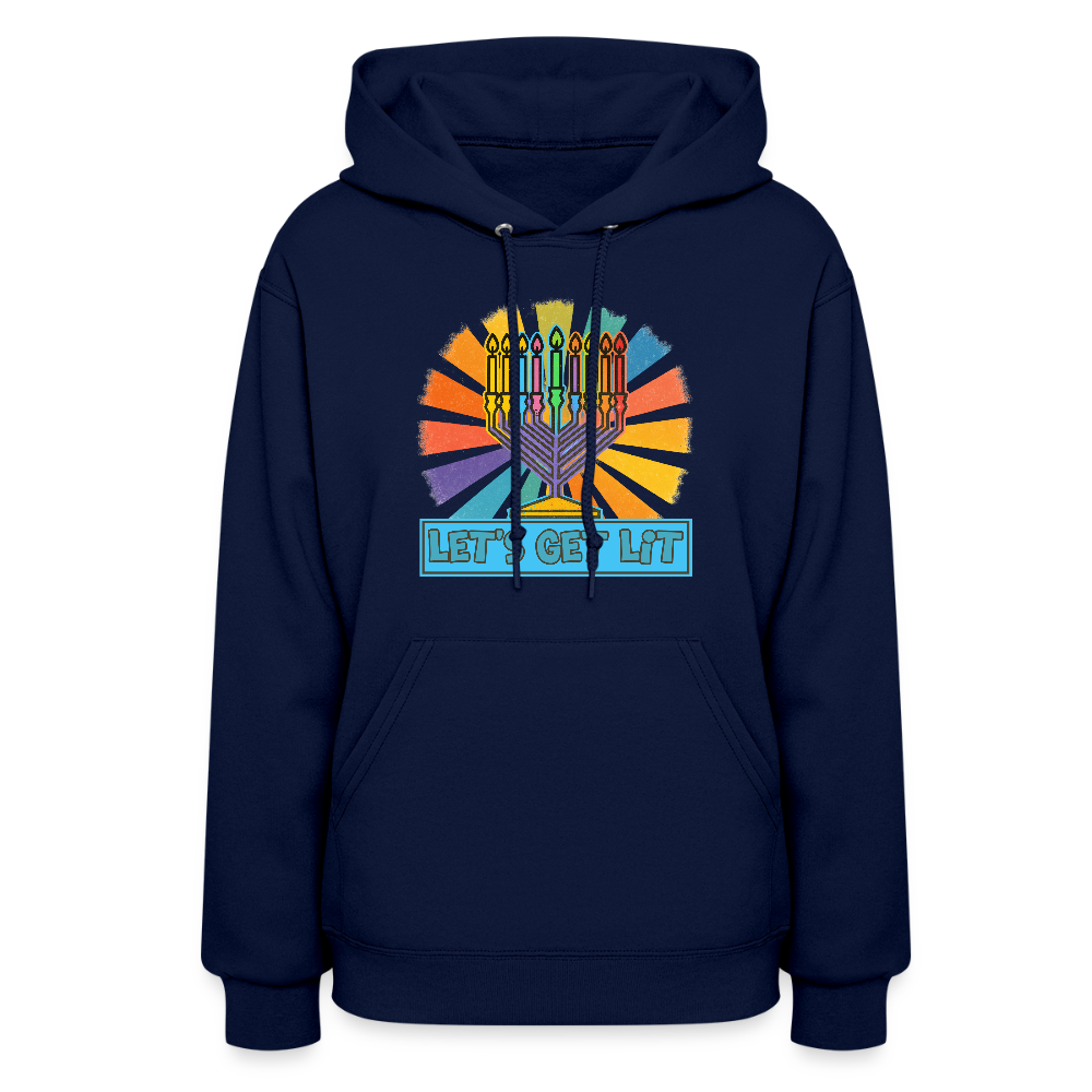 Radiant Retro Let's Get Lit Menorah Women's Hoodie - navy