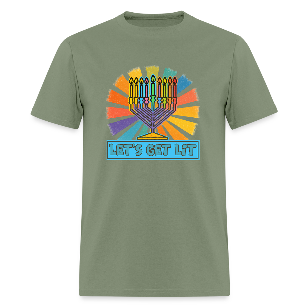 Radiant Retro Let's Get Lit Menorah Men's T-Shirt | GILDAN 5000 - military green