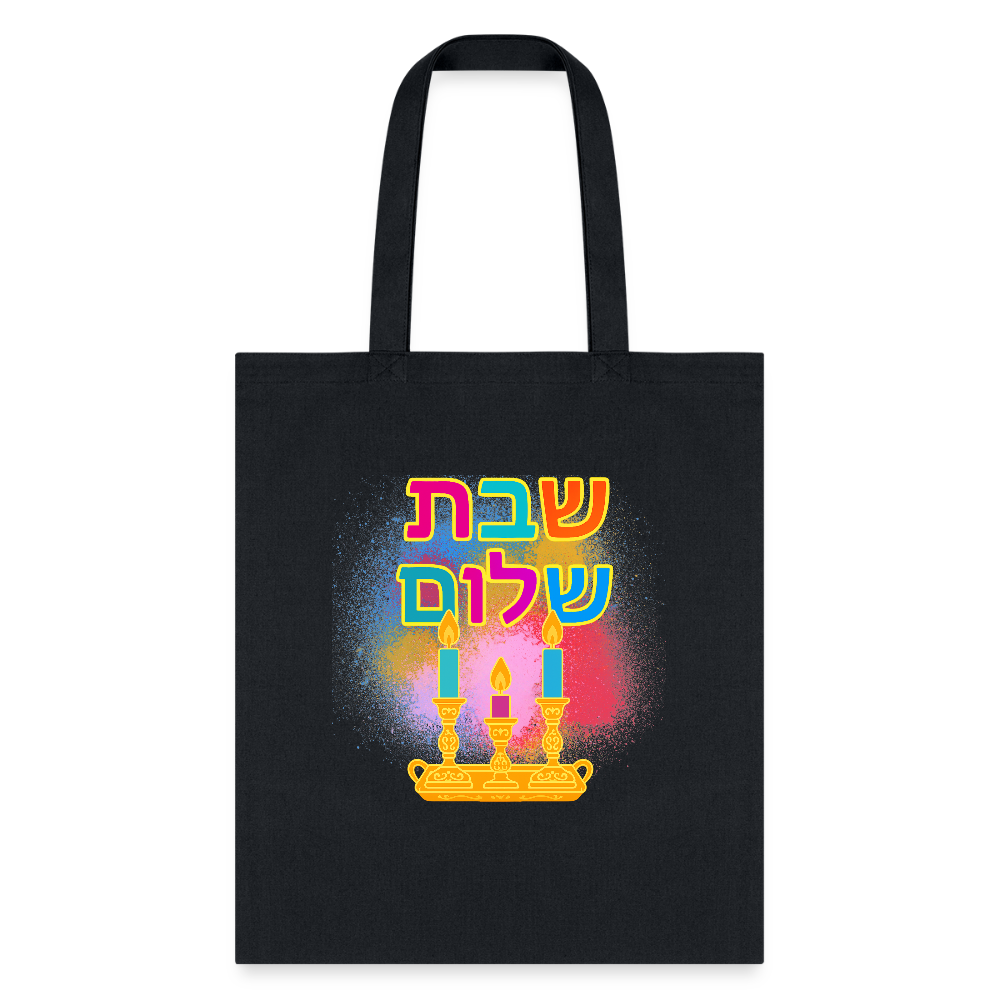 Shabbat Shalom Neon Hebrew Art Tote Bag - black