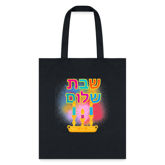 Shabbat Shalom Neon Hebrew Art Tote Bag - black