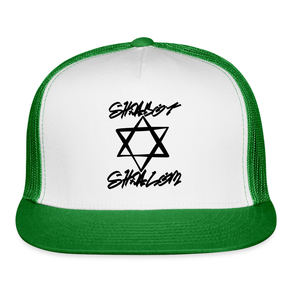 Shabbat Shalom Graffiti Star Trucker Hat - white/kelly green
