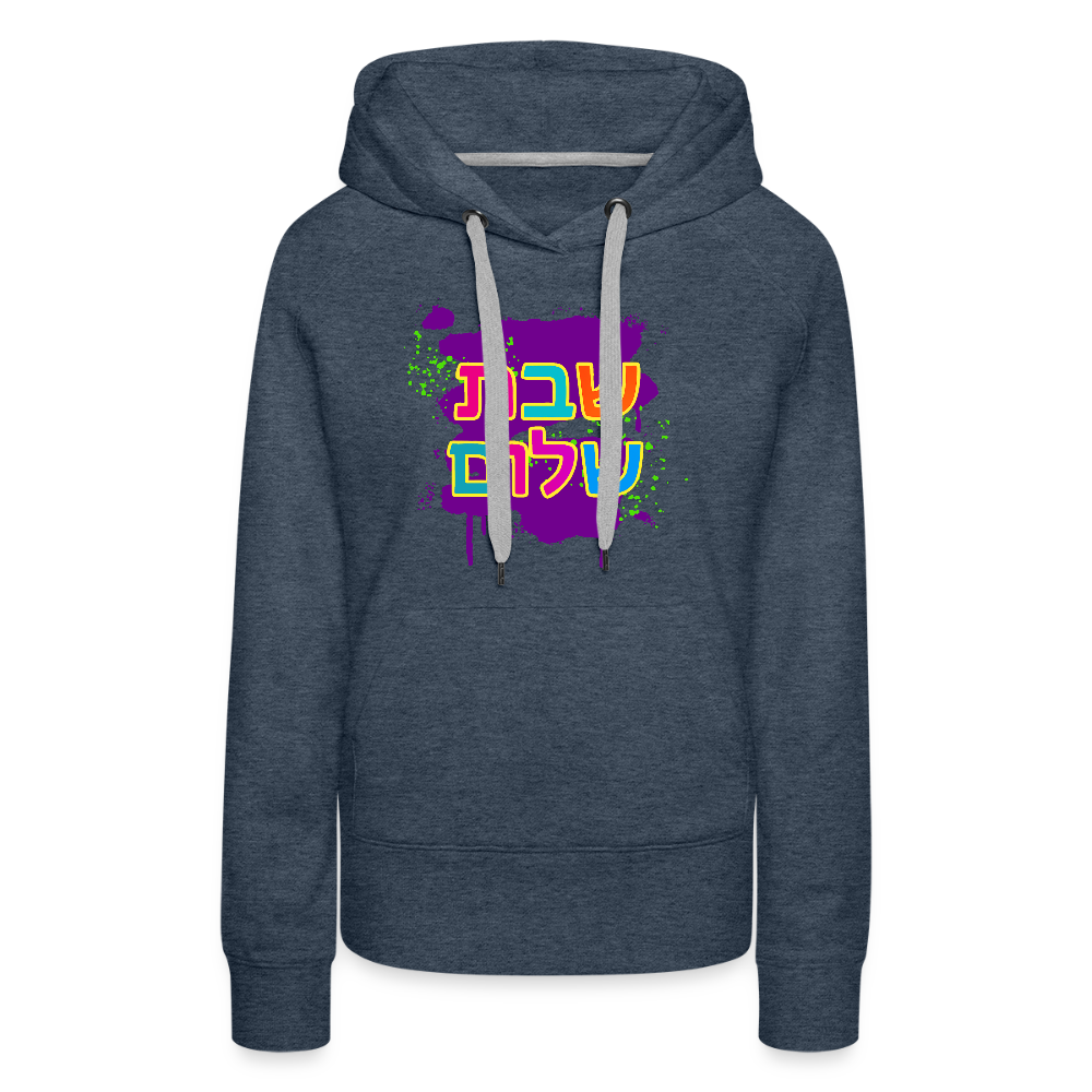 Shabbat Shalom Neon Pop Women’s Premium Hoodie - heather denim