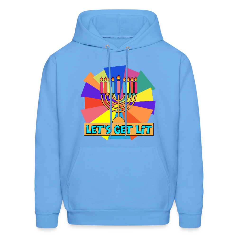 Glow & Get Lit Chanukah Menorah Men's Hoodie - carolina blue