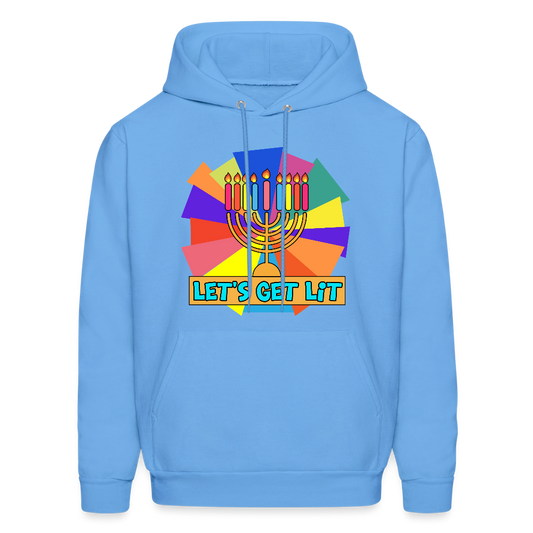 Glow & Get Lit Chanukah Menorah Men's Hoodie - carolina blue