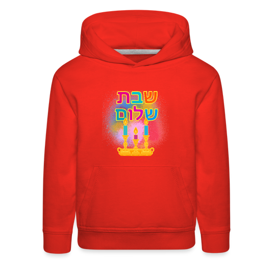 Shabbat Shalom Neon Hebrew Art Kids‘ Premium Hoodie - red