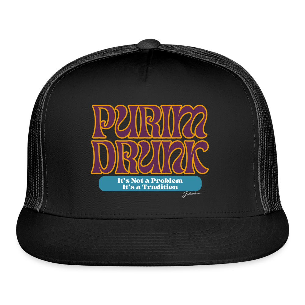 Purim Drunk Trucker Hat - black/black