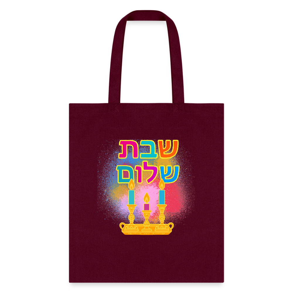 Shabbat Shalom Neon Hebrew Art Tote Bag - burgundy