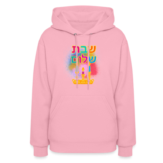 Shabbat Shalom Neon Hebrew Art Women's Hoodie - classic pink