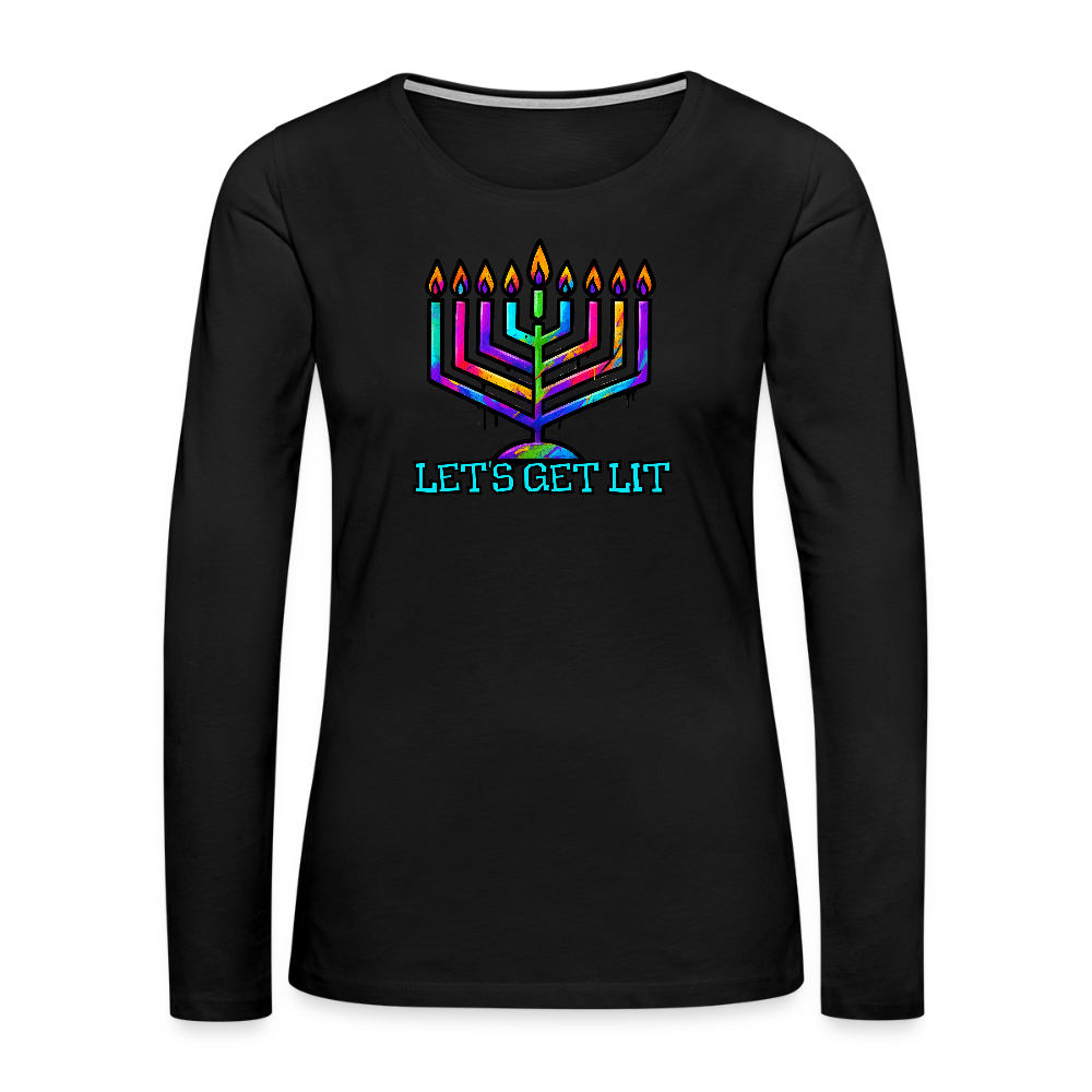 Let's Get Lit Chabad Menorah Women's Premium Long Sleeve T-Shirt - black