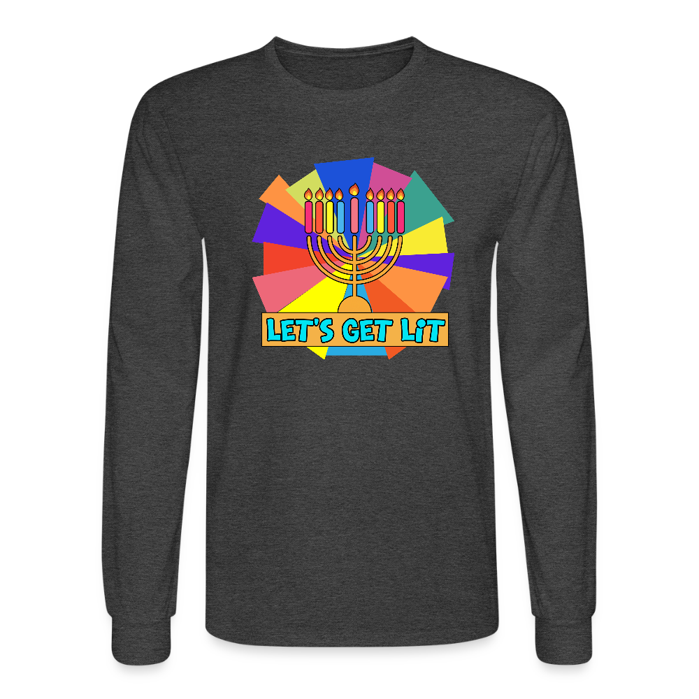 Glow & Get Lit Chanukah Menorah Men's Long Sleeve T-Shirt - heather black