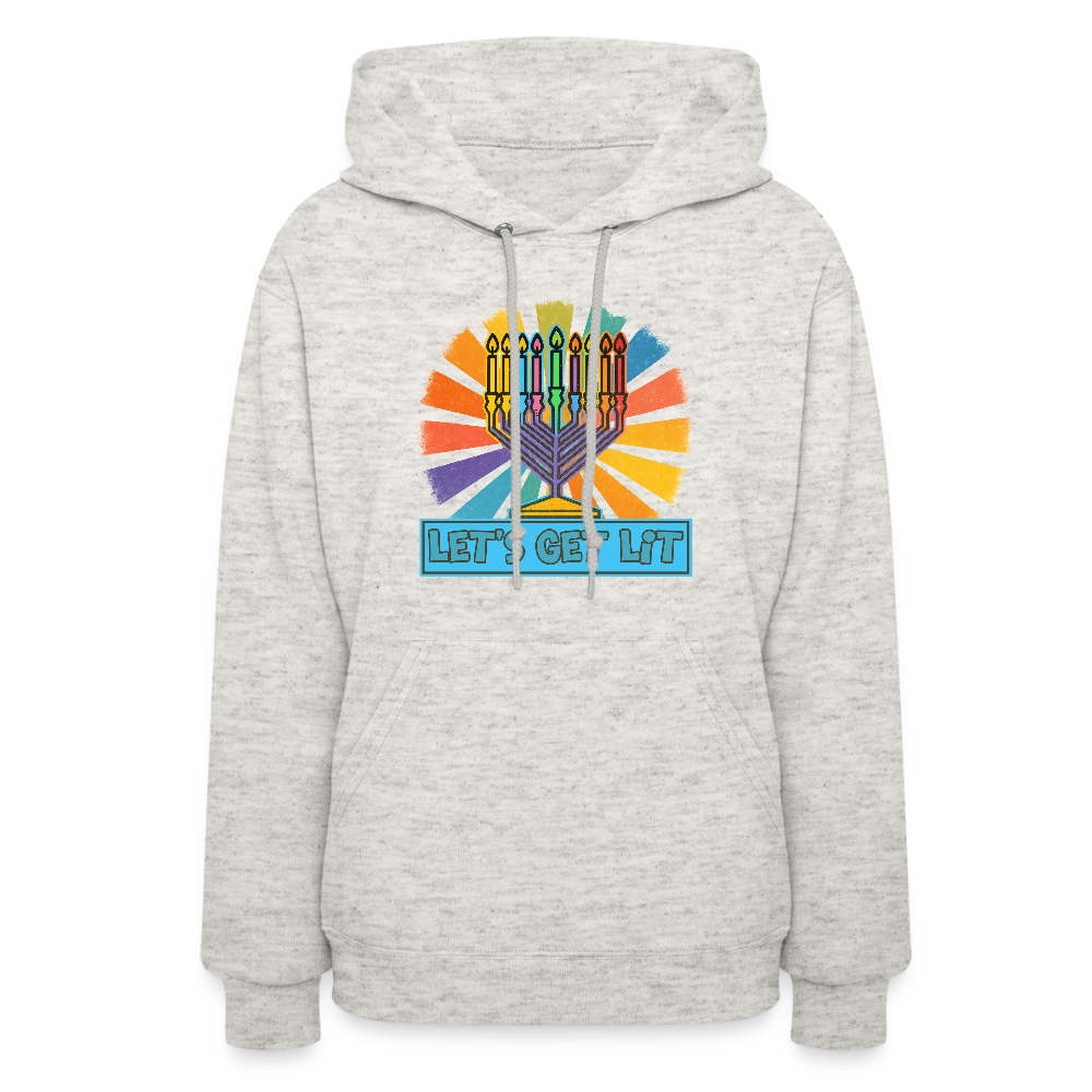 Radiant Retro Let's Get Lit Menorah Women's Hoodie - heather oatmeal