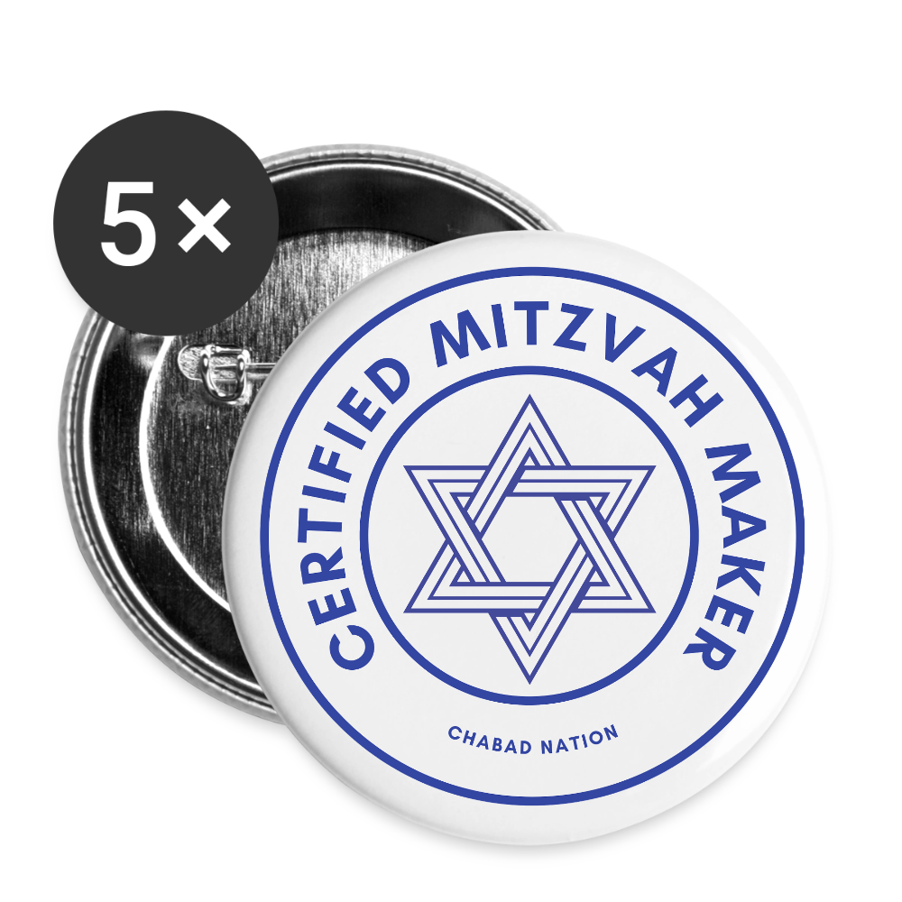 Certified Mitzvah Maker Buttons large 2.2'' (5-pack) - white