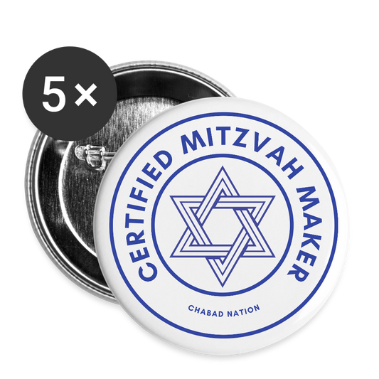 Certified Mitzvah Maker Buttons large 2.2'' (5-pack) - white