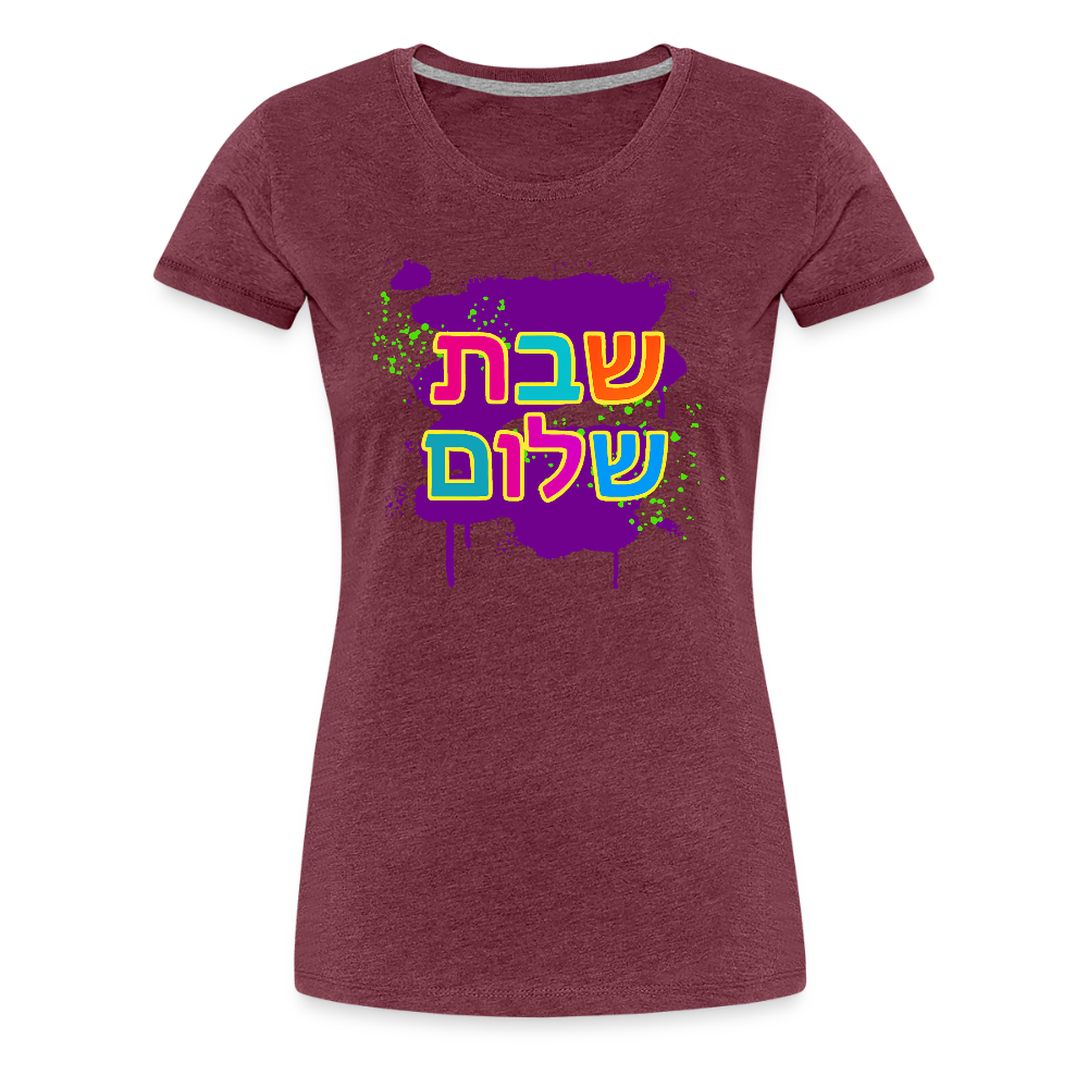 Shabbat Shalom Neon Pop Women’s Premium T-Shirt - heather burgundy