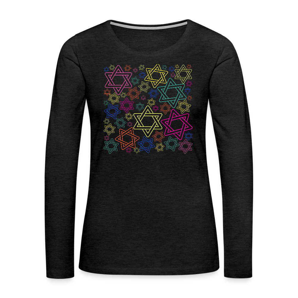 Neon Star of David Festival Women's Premium Long Sleeve T-Shirt - charcoal grey
