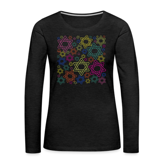 Neon Star of David Festival Women's Premium Long Sleeve T-Shirt - charcoal grey