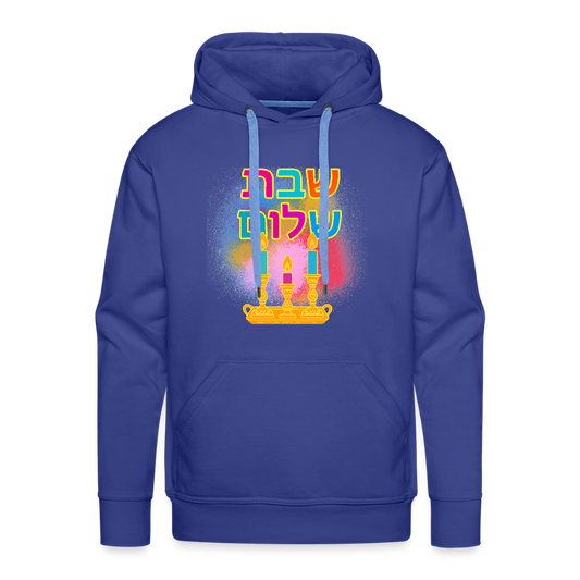 Shabbat Shalom Neon Hebrew Art Men’s Premium Hoodie - royal blue