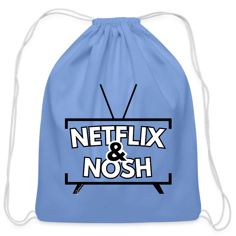 Netflix & Nosh Cotton Drawstring Bag - carolina blue