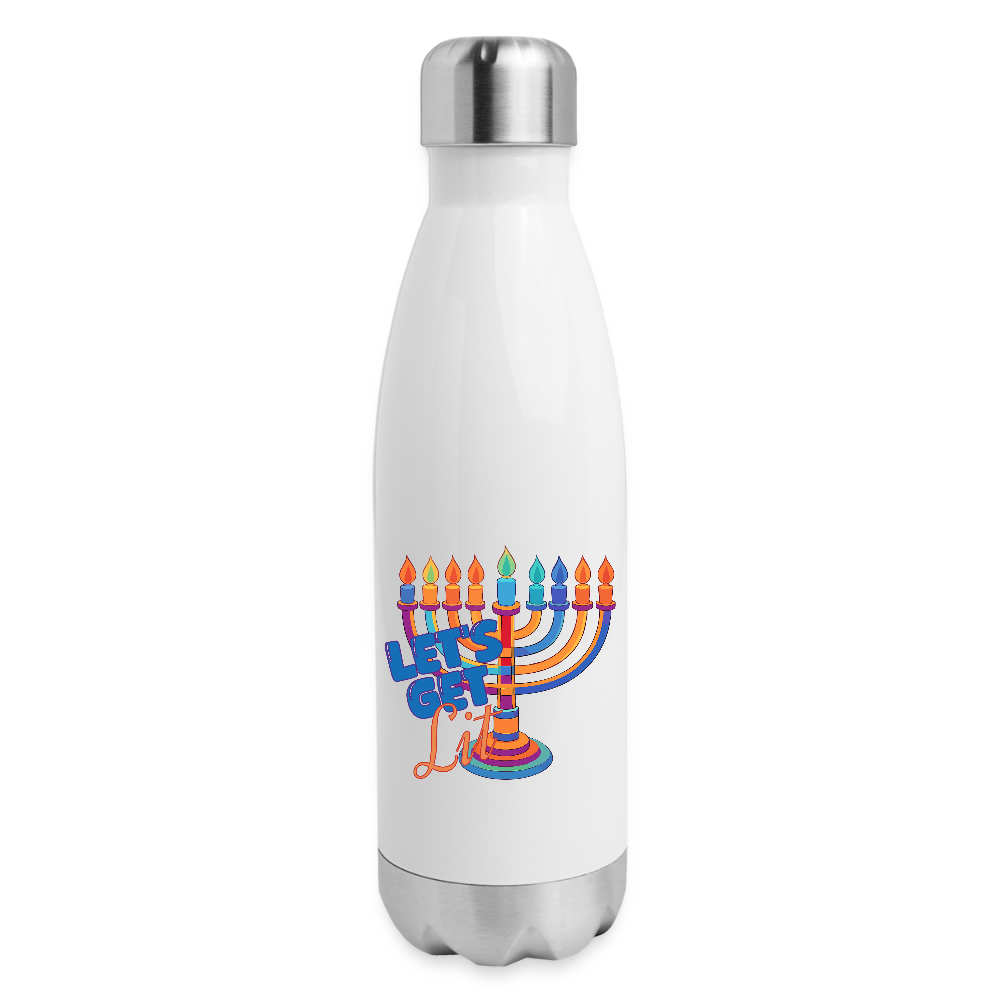 Let’s Get Lit Menorah Insulated Stainless Steel Water Bottle - white