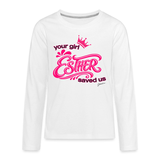 Your Girl Esther Kids' Premium Long Sleeve T-Shirt - white