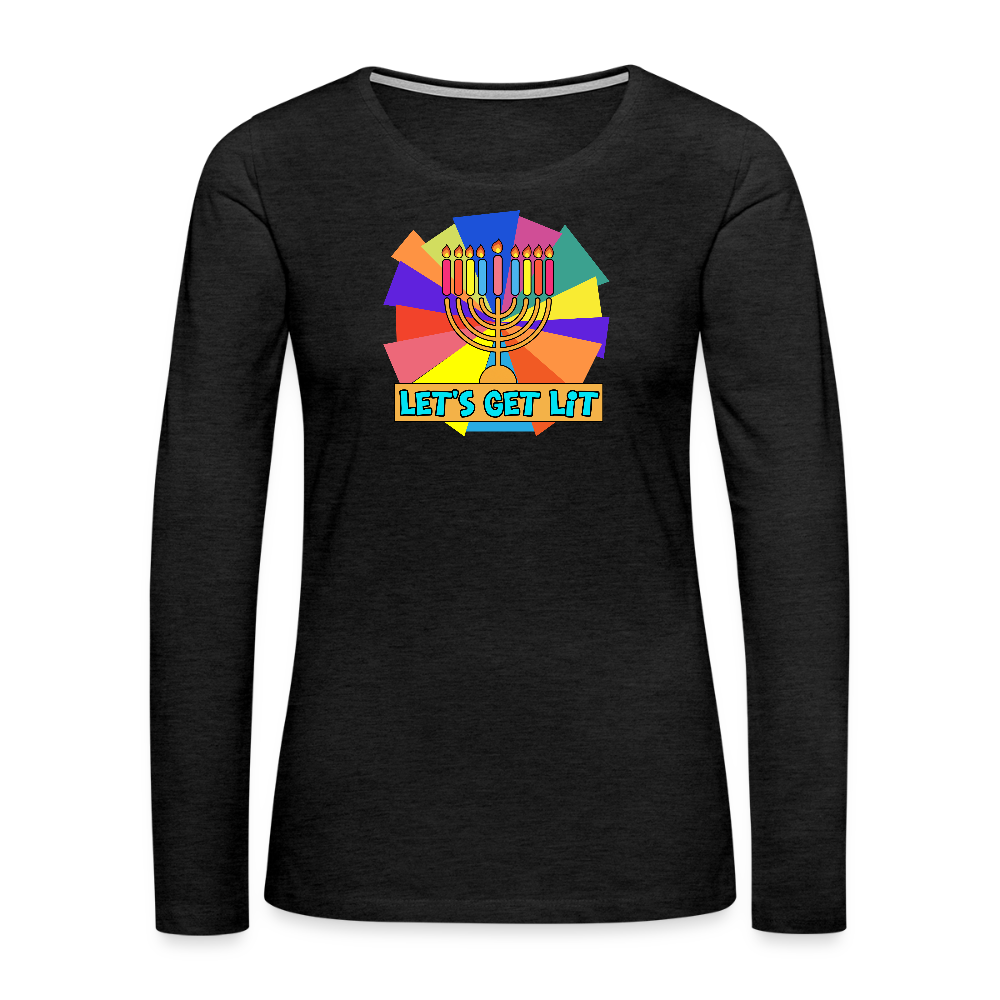 Glow & Get Lit Chanukah Menorah Women's Premium Long Sleeve T-Shirt - charcoal grey