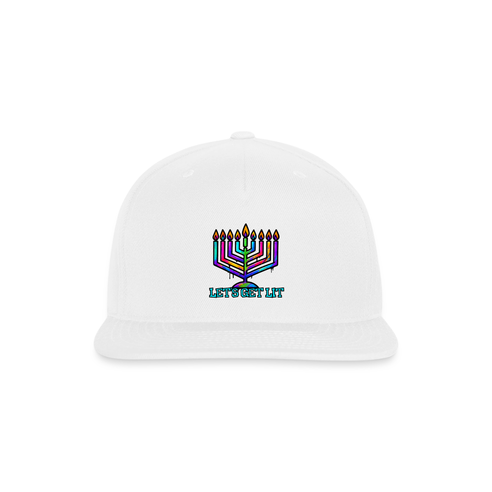 Let’s Get Lit Chabad Menorah Snapback Baseball Cap - white