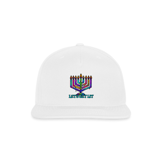 Let’s Get Lit Chabad Menorah Snapback Baseball Cap - white