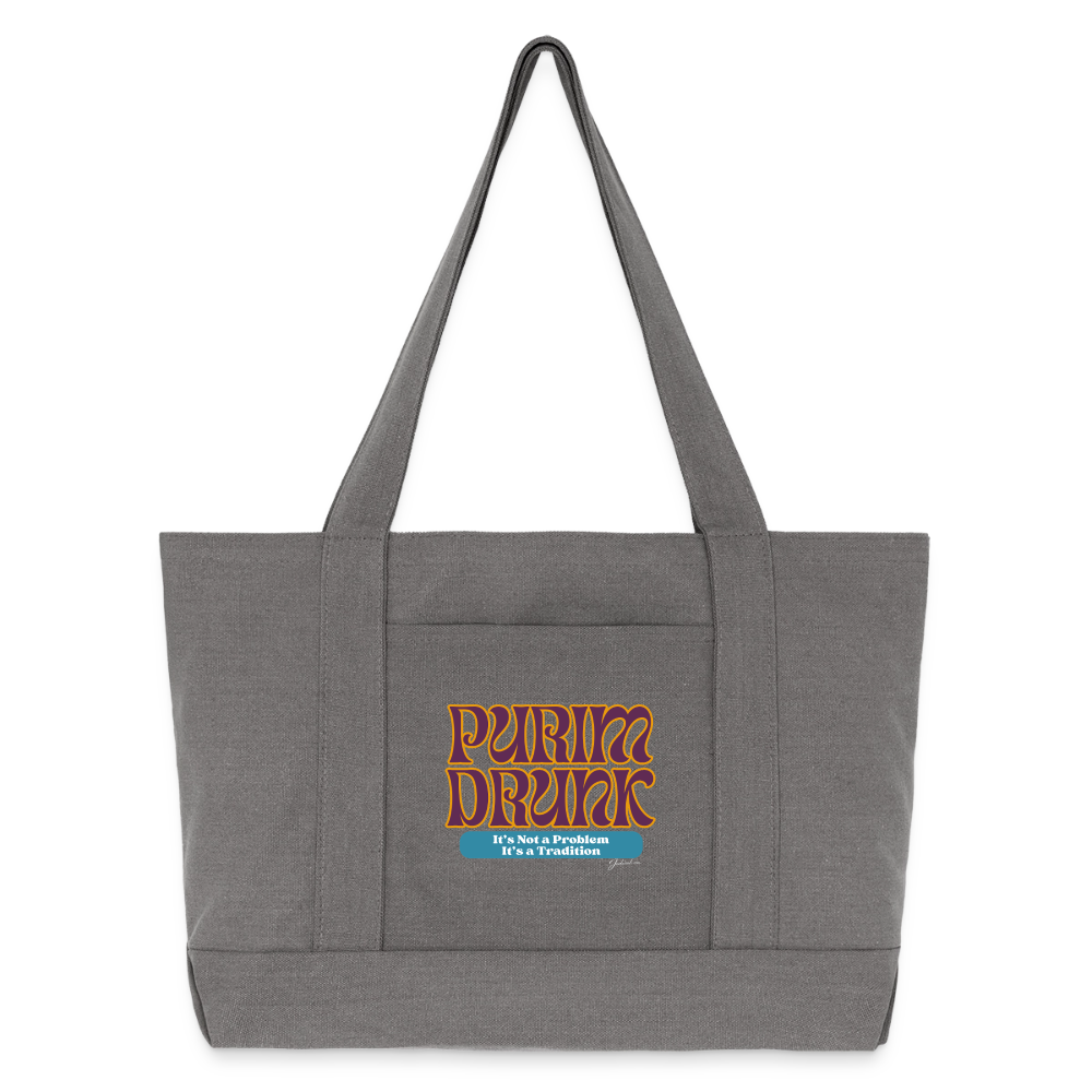 Purim Drunk Cotton Pigment Dyed Tote Bag - charcoal grey