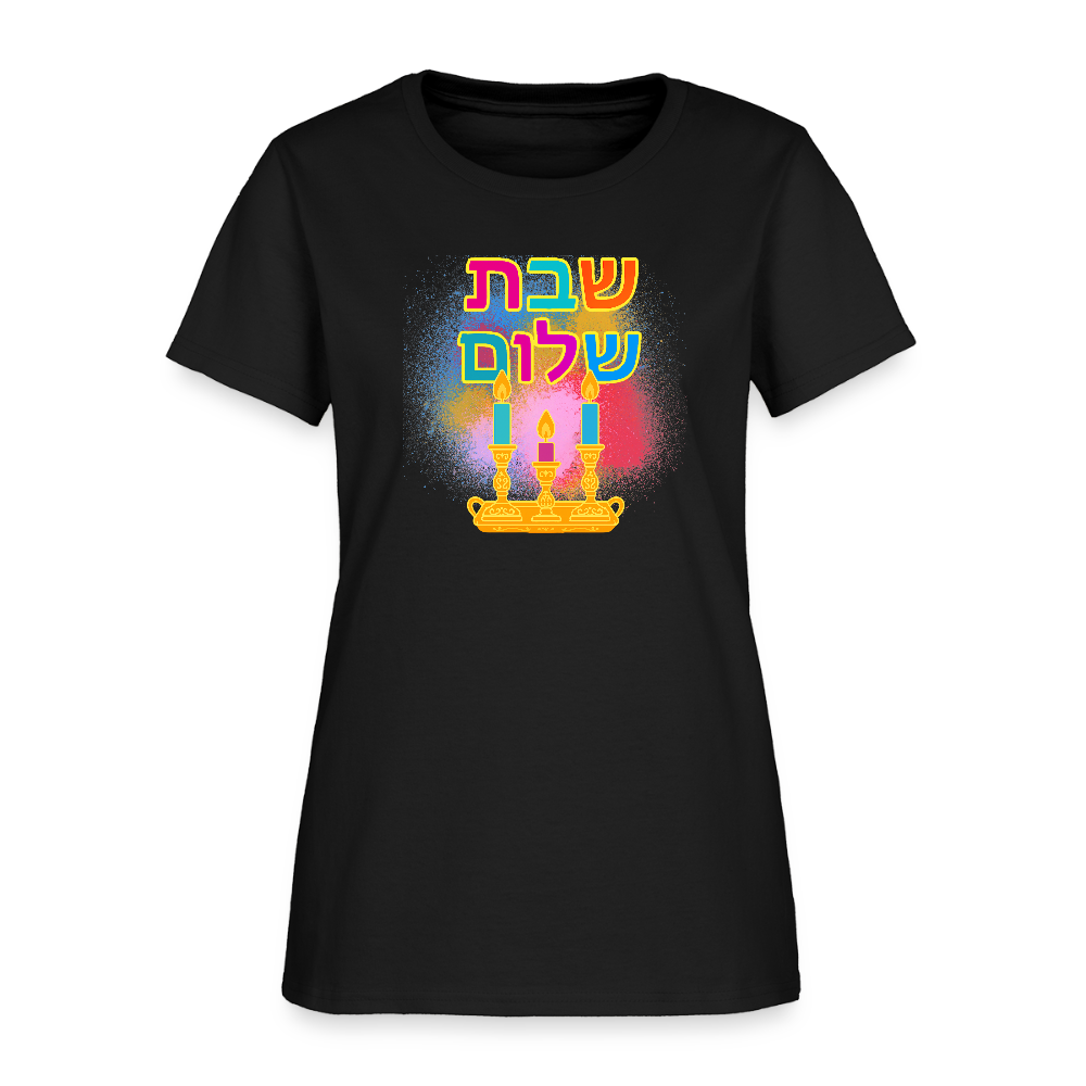 Shabbat Shalom Neon Hebrew Art Women's T-Shirt - black