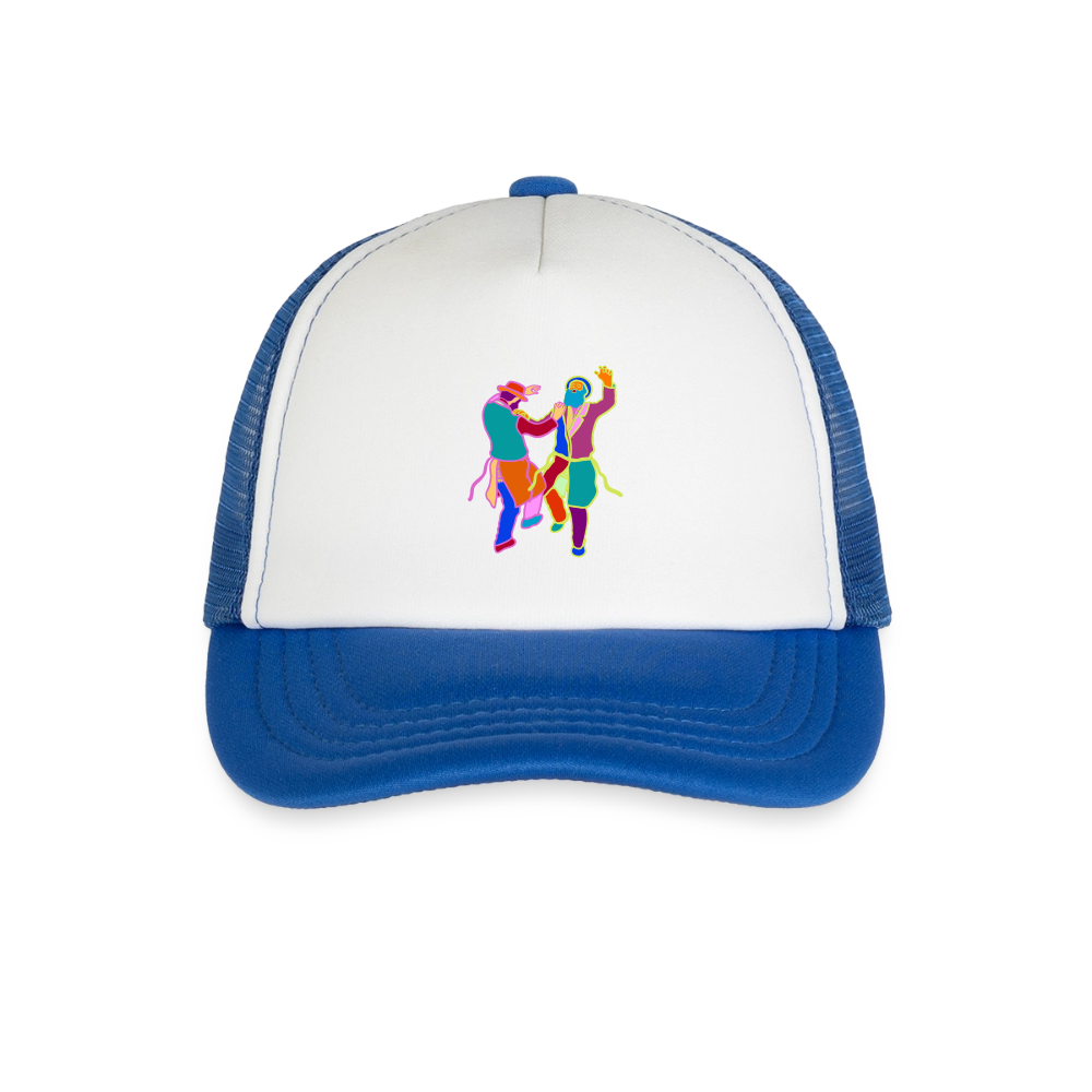 Colorful Dancing Rabbis Kid's Trucker Cap - white/royal blue