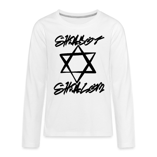 Shabbat Shalom Graffiti Star Kids' Premium Long Sleeve T-Shirt - white