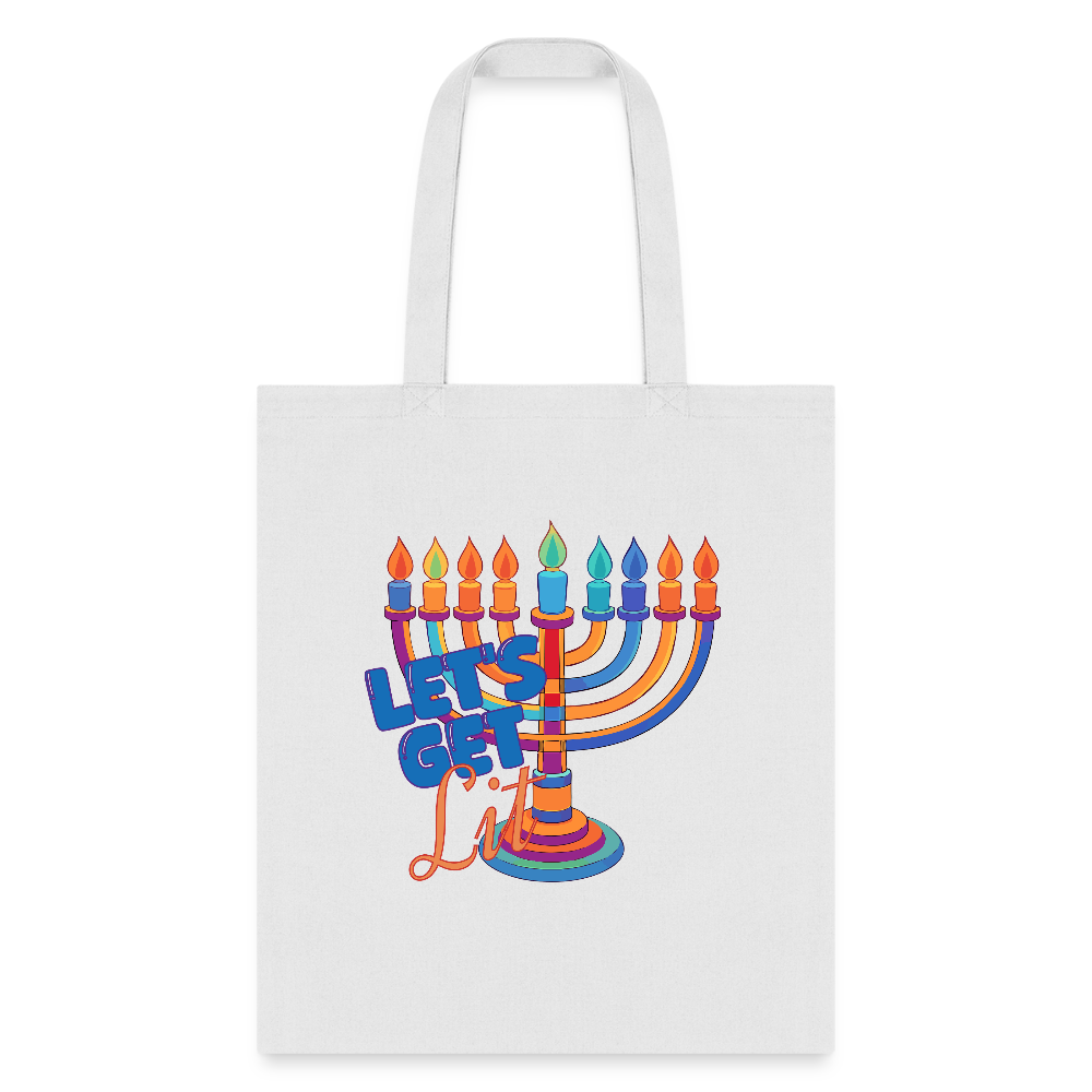 Let's Get Lit Menorah Tote Bag - white