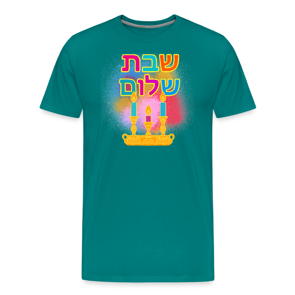 Shabbat Shalom Neon Hebrew Art Men's Premium T-Shirt - teal