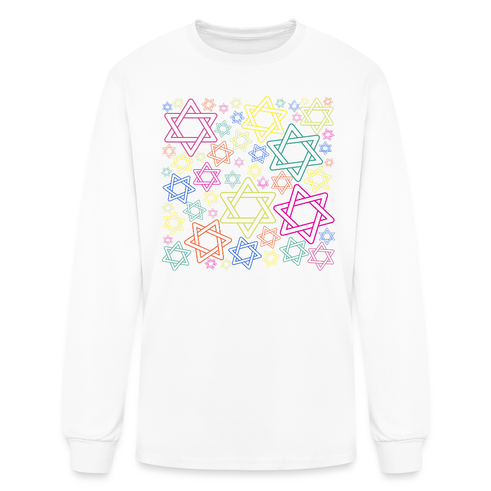 Neon Star of David Festival Men's Long Sleeve T-Shirt - white