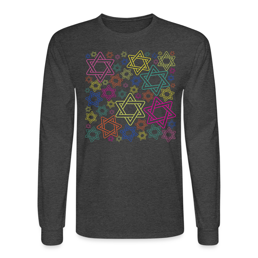 Neon Star of David Festival Men's Long Sleeve T-Shirt - heather black