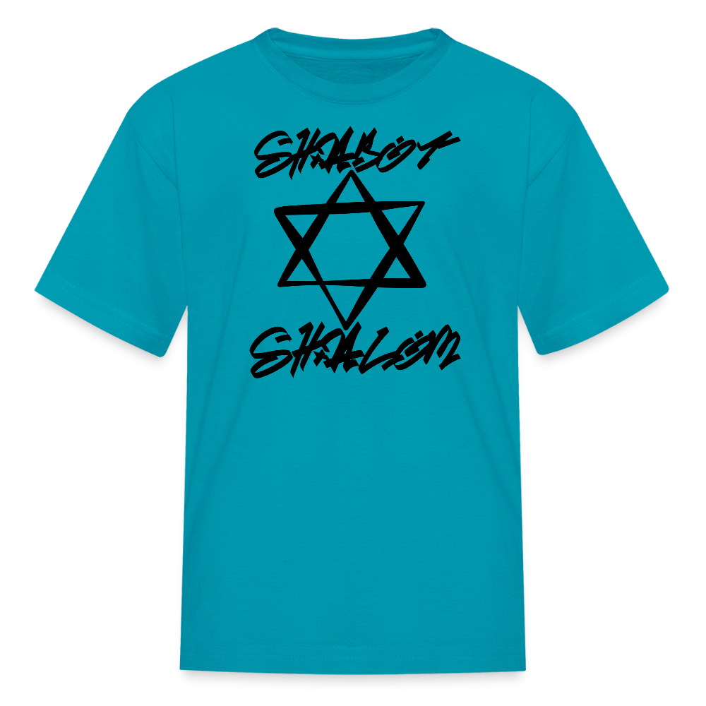Shabbat Shalom Graffiti Star Kids' T-Shirt - turquoise