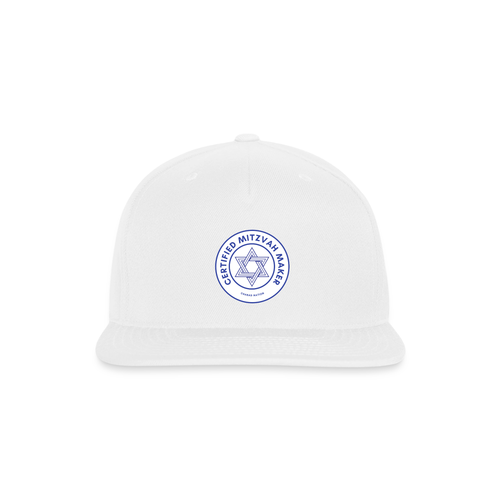 Certified Mitzvah Maker Snapback Baseball Cap - white