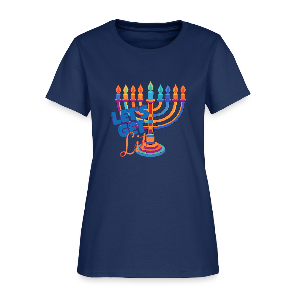 Let's Get Lit Menorah Women's T-Shirt -  blue dusk
