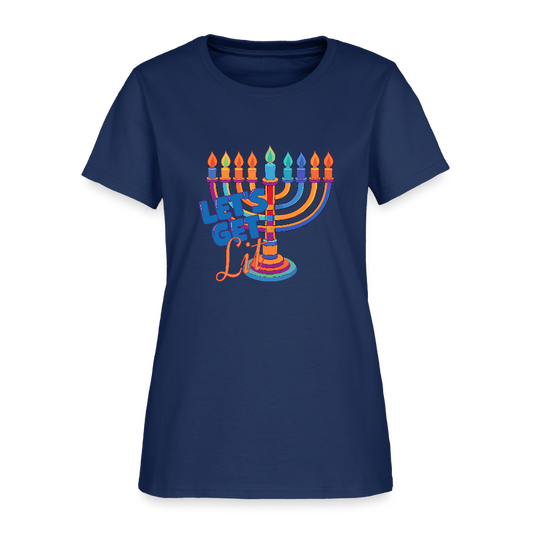 Let's Get Lit Menorah Women's T-Shirt -  blue dusk